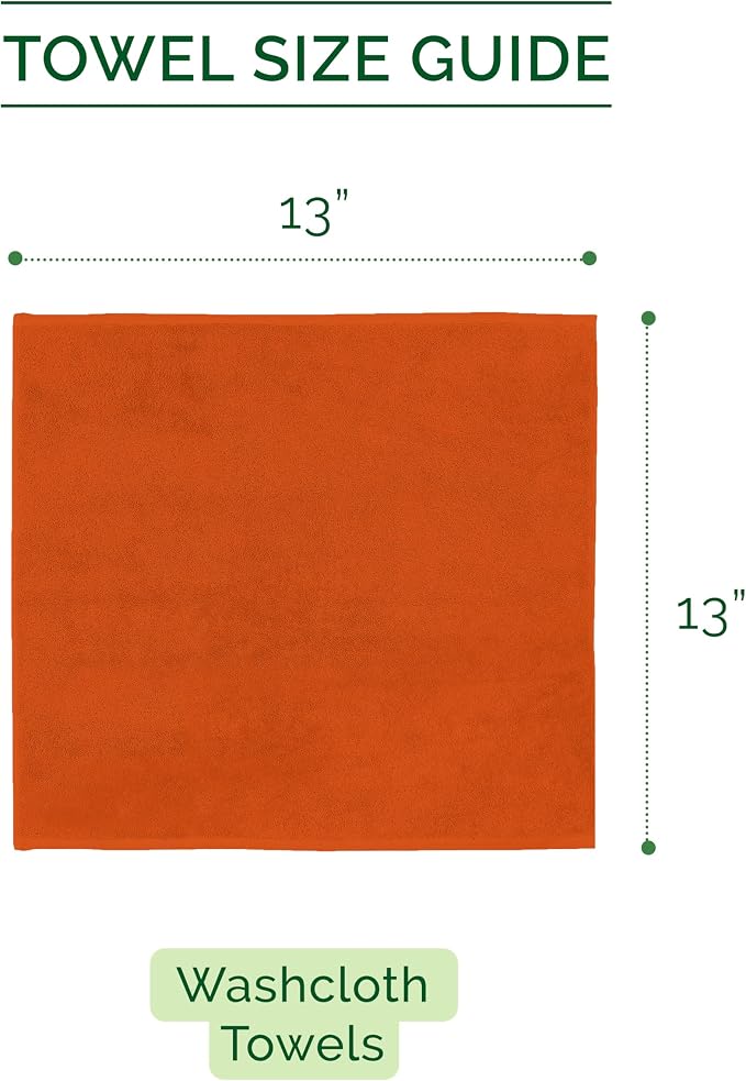 Elegant Comfort 100% Turkish Cotton Corduroy Ribbed Luxury Washcloths 6 Pack Soft 13 x 13 Inch - Higly Absorbent, Durable, Quick Dry, Spa Premium Hotel Quality for Bathroom or Travel, Orange