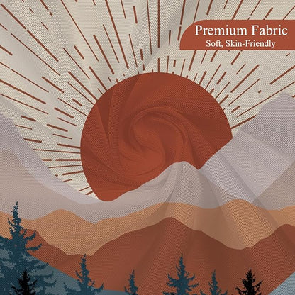 Abstract Mid Century Shower Curtain Boho Sunset Geometric Mountain Forest Aesthetic Shower Curtain Bohemian Minimalist Bathroom Decor Curtains Waterproof Fabric with Hooks 48x72 inch