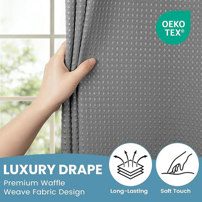 SORTTO No Hook Shower Curtain with Snap in Liner Set Waffle Shower Curtain for Bathroom Hotel Style Fabric Waterproof Inner Liner，71" W x 74" H, Grey