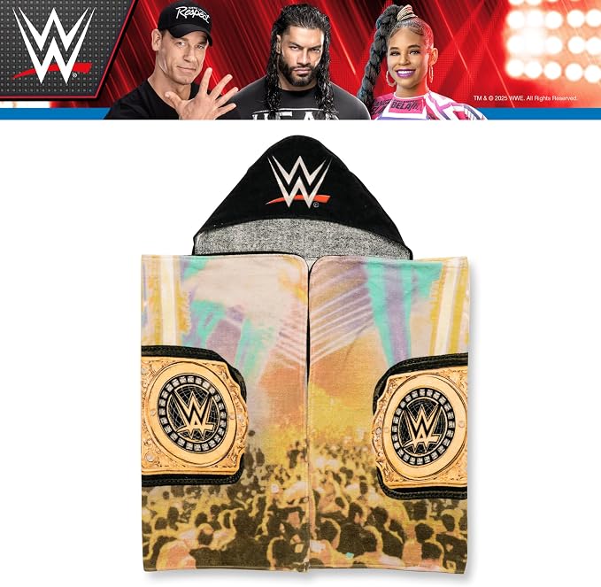 WWE Wrestling Kids Super Soft Bath/Pool/Beach Soft Cotton Terry Hooded Towel Wrap, 24 in x 50 in, (100% Officially Licensed Product) By Franco