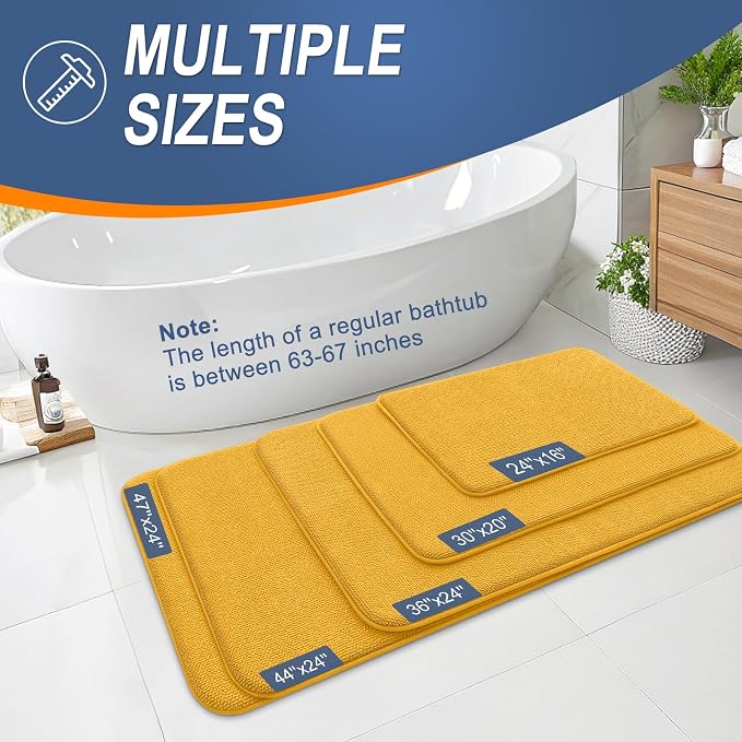 OLANLY Memory Foam Bathroom Runner Rugs 44x24, Long Bath Mat, Golden Yellow | Soft Quick Dry Bath Rugs, Non-Slip, Absorbent Machine Washable Mat for Bathroom Floor, Tub and Shower, Home Decor Accessories