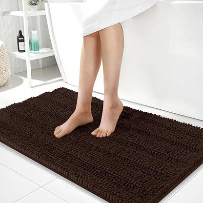 OLANLY Thick Large Bathroom Rugs 40x24, Soft Chenille Bath Rugs, Brown | Absorbent Striped, Rubber Backing, Machine Wash Dry, Bath Mats for Bathroom Floor, Tub and Shower, Home Decor Accessories