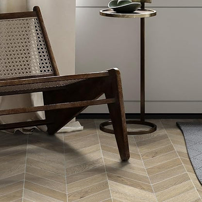 12-Pack Peel and Stick Floor Tile, 12.2" x 10" Chevron SPC Self-Adhesive Luxury Vinyl Flooring, Wood-Look Groutable Backsplash Tile for Kitchen Bathroom, Warm Oak, Covers 10.32 Sq. Ft.