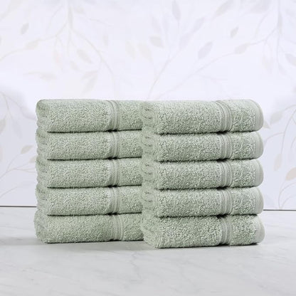 Superior Egyptian Cotton 10-Piece Face Towel Set , Small Towels For Facial, Spa, Quick Dry, Absorbent Towels, Bathroom Accessories, Guest Bath, Home Essentials, Washcloth, Airbnb, Sage