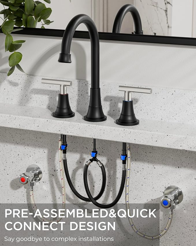 FORIOUS 8Inch Widespread Brushed Nickel and Black Bathroom Faucet 3 Holes | FORIOUS Black and Brushed Nickel Bathroom Sink Faucet 3 Hole, 2 Handle Spread Sink Faucet Bathroom 3 Hole, Bath Renovation