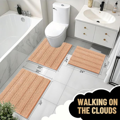 OLANLY Thick Bathroom Rugs 36x24, Soft Chenille Striped Bath Rugs, Peach | Rubber Backing, Machine Wash, Extra Absorbent Bath Mats for Bathroom Floor, Tub and Shower, Home Decor Accessories