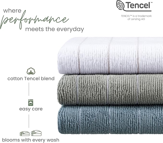 Martex Restore Slub Stripe Bath Towel – Soft, Absorbent, Moisture-Wicking and Quick to Dry – Lightweight for Everyday Use – Comfortable Feel with Convenient Loop for Hanging – 30" x 56" – Gray