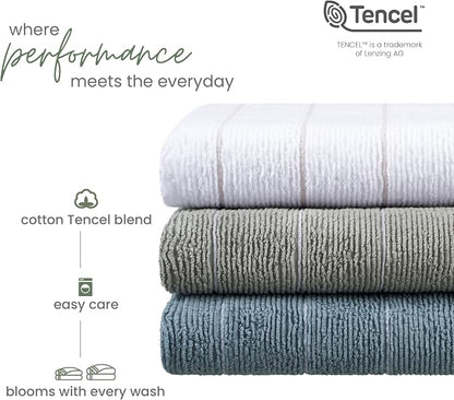 Martex Restore Slub Stripe Bath Towel – Soft, Absorbent, Moisture-Wicking and Quick to Dry – Lightweight for Everyday Use – Comfortable Feel with Convenient Loop for Hanging – 30" x 56" – Blue