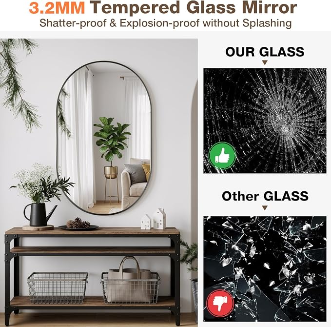 16"x24" Matte Black Oval Bathroom Mirror for Over Sink, Vanity Mirror | Aluminum Alloy Frame, Clear Reflection, Rust-Resistant, Vertical or Horizontal, Wall Mount, Bedroom and Entryway