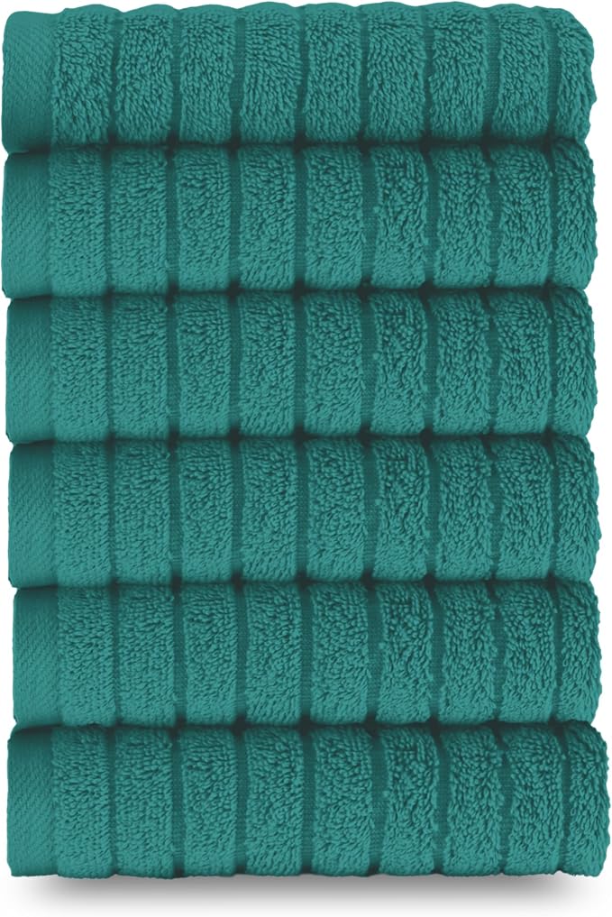 Elegant Comfort 100% Turkish Cotton Corduroy Ribbed Luxury Washcloths 6 Pack Soft 13 x 13 Inch - Higly Absorbent, Durable, Quick Dry, Spa Premium Hotel Quality for Bathroom or Travel, Turquoise
