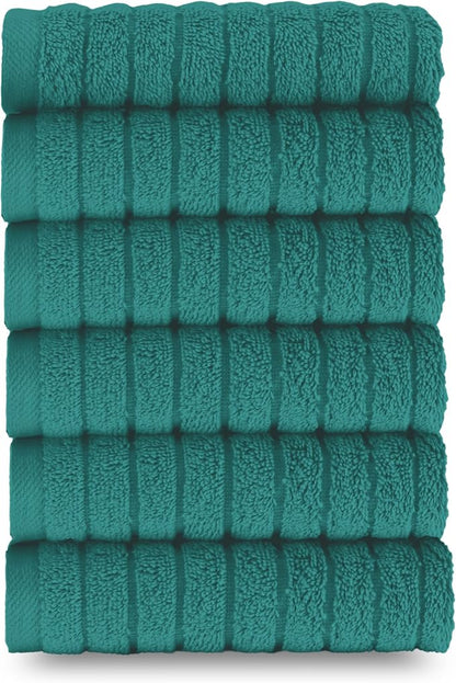 Elegant Comfort 100% Turkish Cotton Corduroy Ribbed Luxury Washcloths 6 Pack Soft 13 x 13 Inch - Higly Absorbent, Durable, Quick Dry, Spa Premium Hotel Quality for Bathroom or Travel, Turquoise