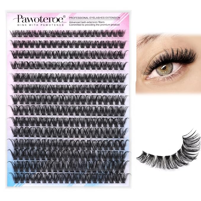 Lash Clusters 280pcs Individual Lashes Cluster Eyelash Extensions 50D 9-16mm Mix Eyelash Clusters Lash Extension for Self Application at Home (50D, 0.07D, 9-16mm)