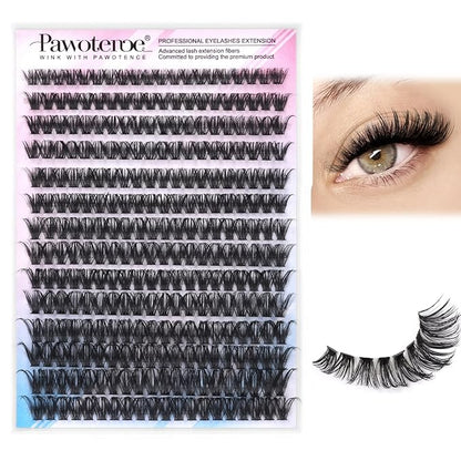 Lash Clusters 280pcs Individual Lashes Cluster Eyelash Extensions 50D 9-16mm Mix Eyelash Clusters Lash Extension for Self Application at Home (50D, 0.07D, 9-16mm)