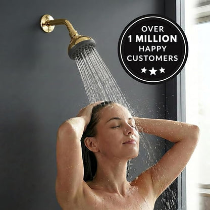 Aqua Elegante Pressure Boosting Shower Head - 2.5 GPM - Polished Brass | 3 Inch Wall Mount, Water Saving Showerhead, Best For Low Flow Showers With Anti-Clog Nozzles & Adjustable Brass Fitting