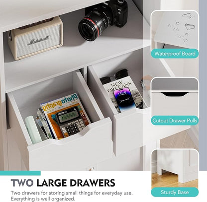 Vongrasig Bathroom Storage Cabinet, 42.5" H Freestanding Floor Cabinet | Wooden Modern Cabinet with 2 Drawers, Open Shelf and Adjustable Shelf for Bathroom, Laundry Room and Entryway, White