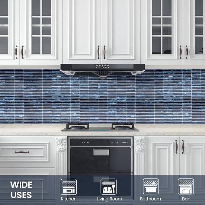 Glass Mosaic Tile Backsplash Blue 12 Inch 5 sq.ft | Elegance for Kitchen Bathroom and Shower Backsplash 5-Pack