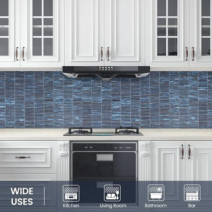 Glass Mosaic Tile Backsplash Blue 12 Inch 5 sq.ft | Elegance for Kitchen Bathroom and Shower Backsplash 5-Pack