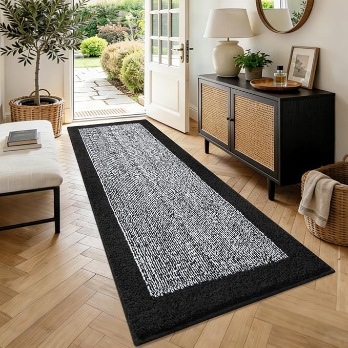 80x24 Large Bathroom Rugs Washable Non Slip, Black Bath Mat for Bathroom Floor Tub, Soft Absorbent Quick Dry Mats for Shower, Bathtub,Home Decor