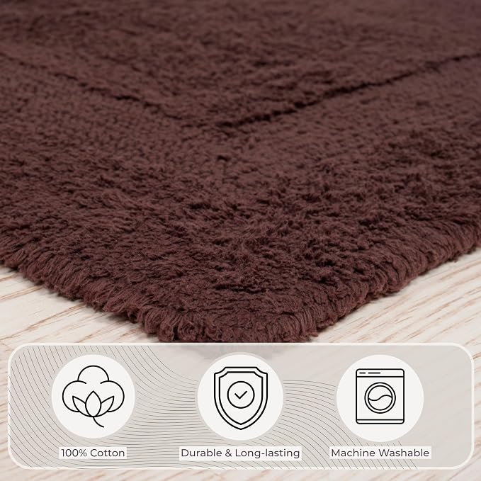 Bathroom Rugs - 2-Piece Cotton Bathroom Mat Set - Machine Washable Bath Mats for Washroom, Kitchen, or Laundry Room by Lavish Home (Chocolate)