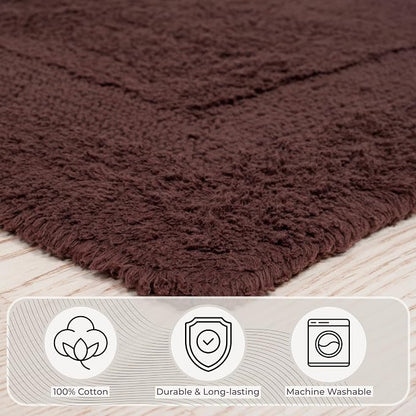 Bathroom Rugs - 2-Piece Cotton Bathroom Mat Set - Machine Washable Bath Mats for Washroom, Kitchen, or Laundry Room by Lavish Home (Chocolate)