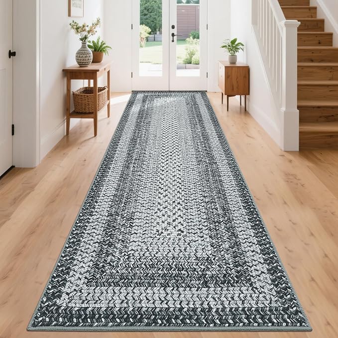 Printed Runner Rugs for Hallway 2x8 Rug Runner Kitchen Rugs Non Slip Washable Modern Geometric Grey Soft Hallway Runner Contemporary Low Pile Rug for Living Room Bedroom Decor Nursery