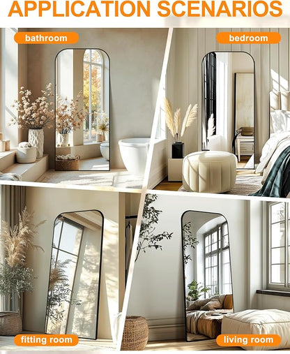 56"x25" Black Metal Framed Bathroom Mirror for Over Sink | Rounded rectangle shape. Shatterproof HD glass, all mounting hardware for bathroom, bedroom, entryway.