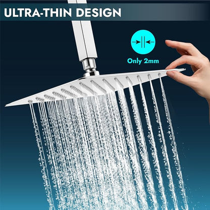 Midanya Square Rain Shower Head,High Pressure,Polish Chrome 12 Inch | 360°Swivel,Ceiling or Wall Mount,Waterfall Full Body Coverage,Bathroom Remodel,Stainless Steel Large Rainfall Shower Head