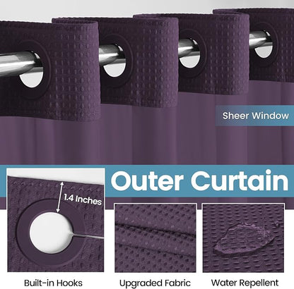 EUTXL Heavyweight Purple Hotel Style Shower Curtain with Snap in Liner - 256GSM Waffle Textured,Hotel Grade,Spa Like Bath Curtain,71W x 74H