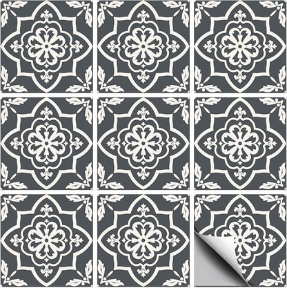 36 Pcs Beige Pattern Peel and Stick Wall Tile Stickers, 4x4inch | Vintage Gray Patterns Wall Tile Stickers Waterproof Self Adhesive Stick on Tiles Decals for Kitchen Bathroom Wall Art Decor