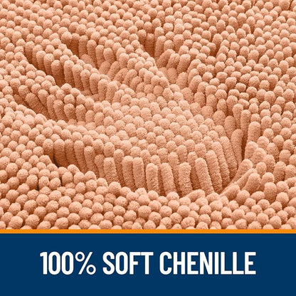 OLANLY Bathroom Rugs 35x24, Extra Soft Absorbent Chenille Bath Rugs | Peach, Quick-Drying Rubber Backing, Machine Washable Bath Mat for Bathroom Floor, Tub and Shower, Home Decor Accessories