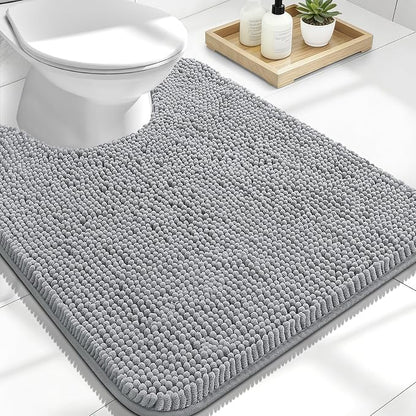 OLANLY Toilet Rugs U-Shaped 24x20, Soft Absorbent Chenille Contour Rugs | Light Grey, Quick-Drying Rubber Backing, Machine Washable Non-Slip Shaggy Bathroom Mat for Toilet, Home Decor Accessories