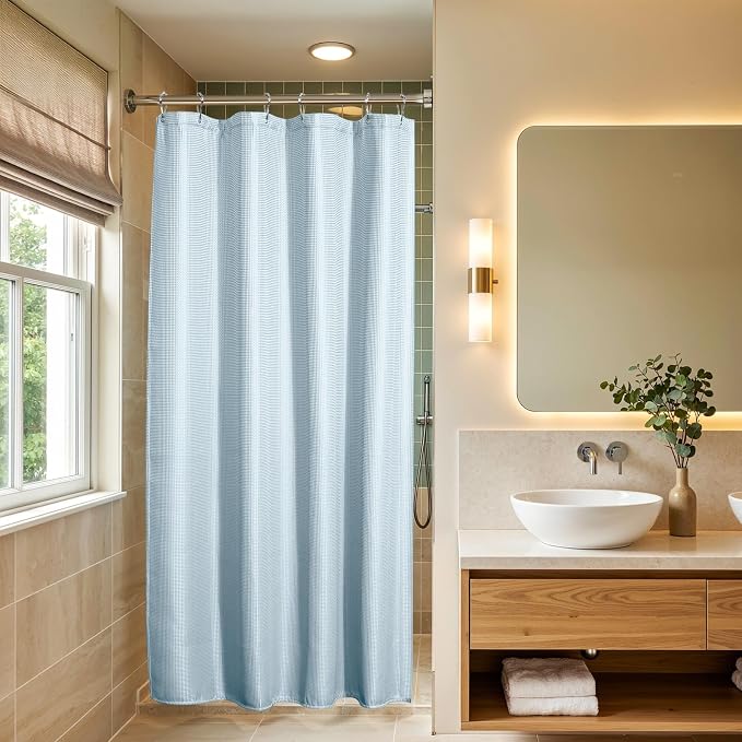 AmazerBath Small Shower Curtain Waffle, Stall Shower Curtain, Fog Blue Shower Curtain Fabric, Hotel Quality Bathroom Shower Curtains, Heavy Duty, 36 x 72 Inches