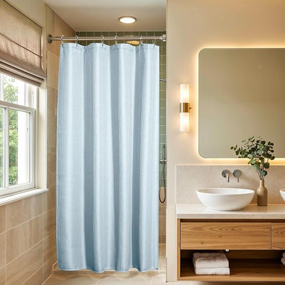 AmazerBath Small Shower Curtain Waffle, Stall Shower Curtain, Fog Blue Shower Curtain Fabric, Hotel Quality Bathroom Shower Curtains, Heavy Duty, 36 x 72 Inches