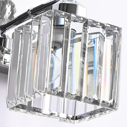 PRESDE 1-Light Bathroom Vanity Light, Modern Chrome Wall Sconce with Crystal Shade, Single Wall Lamp for Over Mirror Bedroom Hallway