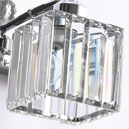 PRESDE 1-Light Bathroom Vanity Light, Modern Chrome Wall Sconce with Crystal Shade, Single Wall Lamp for Over Mirror Bedroom Hallway