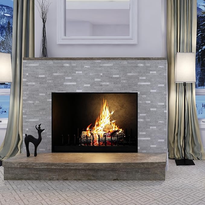 StyloVue 2 Sheets Peel and Stick Backsplash for Kitchen, Slate Gray with Metal Silver Look Stick on Tile Upgrade Your Kitchen Backsplash, RV, Fireplace