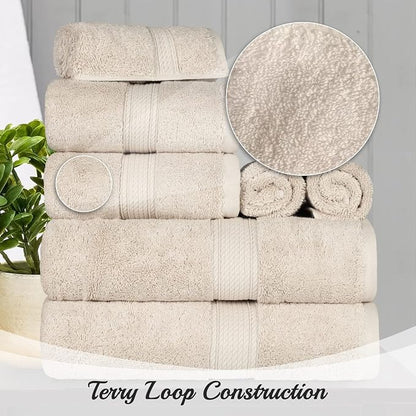 SUPERIOR Egyptian Cotton Ultra Plush & Absorbent, 8 Piece Set, Cream | Quick Dry, Soft Luxury Towel Set, Bath Essentials, Guest Bath, Spa, 2 Bath, 2 Hand, 4 Face Towels, Madeline Towels