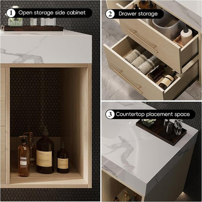 KEIKI 39.4" Bathroom Vanity with Undermount Sink Combo, Modern Floating Vanity Cabinet with 2 Drawers & Open Side Shelves, Storage Wall Mounted Cabinet for Small Space, Apricot‌