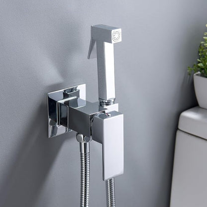 Warm Water Bidet Sprayer for Toilet with Hot and Cold Brass Rough-in Valve, Stainless Steel Handheld Bidet Attachment Set for Feminine, Pets and Baby Diaper Wash, Chrome Polished, BDS08-1