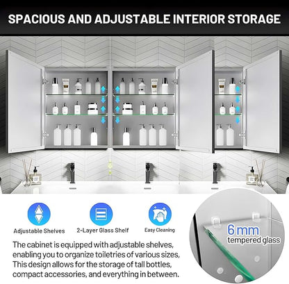 48 x 24 Medicine Cabinet Mirror for Bathroom,Assembly Required,Aluminum Alloy Frame,Surface-Mount Only,Mirrored Side Panel,Adjustable Shelves,Bathroom Medicine Cabinet with Mirror
