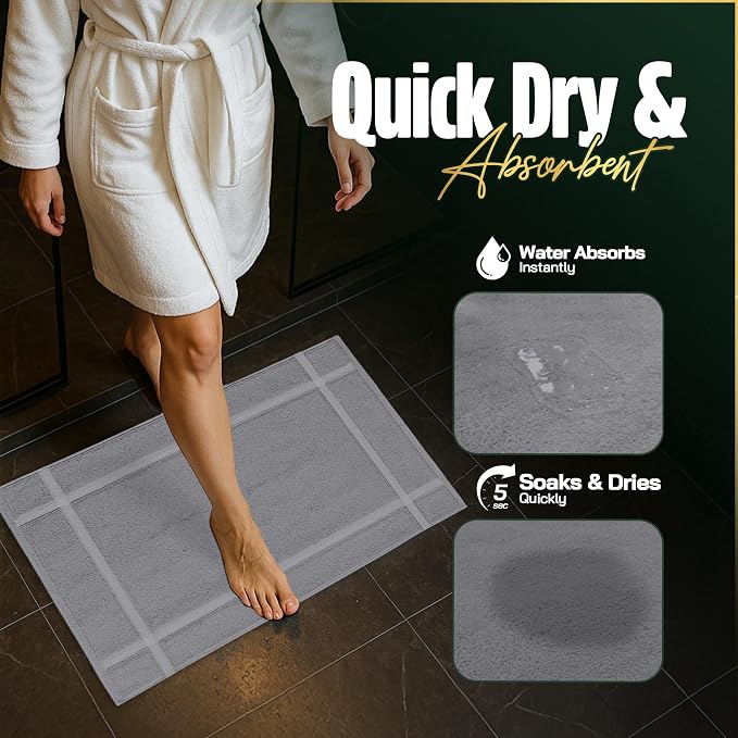 Pearl Linens 100% Ring Spun Cotton Bath Mat (Pack of 6) 20 x 30 Inch, Washable, Soft & Absorbent Terry Bathroom Floor Mat – Not Bathroom Rugs – Quick-Dry After Shower Bath Mat, 687 GSM, Light Grey