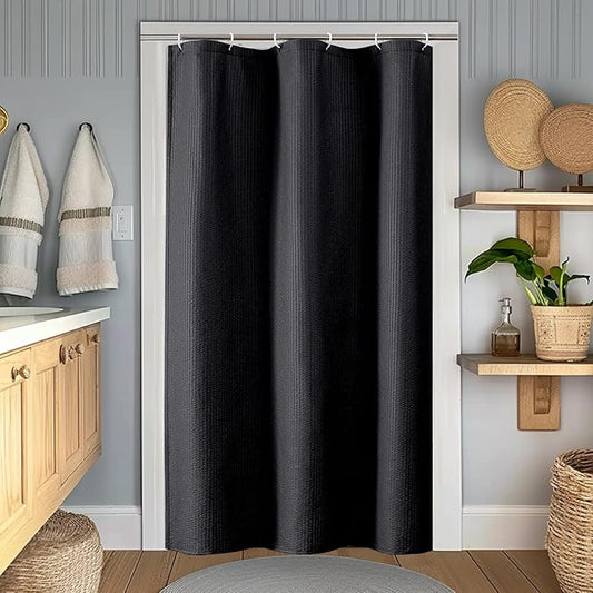 OWENIE Black Stall Shower Curtain for Bathroom, 3D Embossed Textured Fabric Small Shower Curtain for Narrow Stall Size, Machine Washable Water Resistance, Hotel Style, 36" W x 72" L, Black