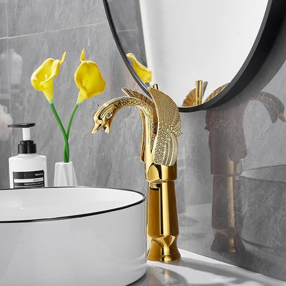 Gold Swan Shape Single Handle One Hole Bathroom Vessel Sink Faucet Deck Mount Lavatory Sink Faucet
