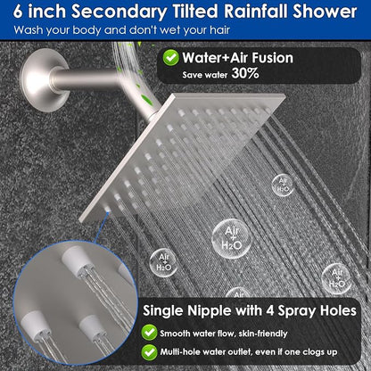 Enga Dual Heads Shower System with Body Jets, Shower Faucet Set 10 Inch Rainfall with 6 Inch Showerhead, 4 Body Jets with 2 in 1 Handheld Spray, Brushed Nickel
