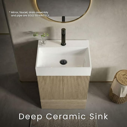 20 inch Bathroom Vanity with White Ceramic Sink, Bath Storage Cabinet with Soft-Closing Door and Drawer, Perfect for Small Space, Powder Room, Hotel, Light Oak