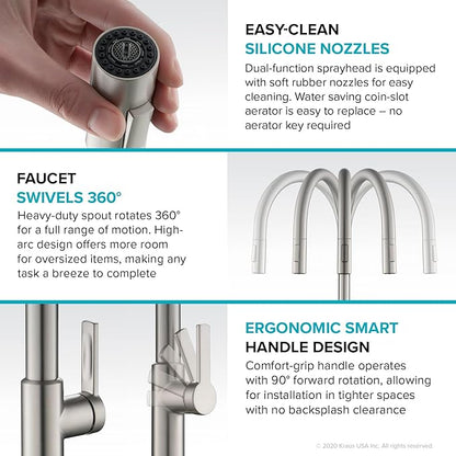 KRAUS Oletto High-Arc Single Handle Pull-Down Kitchen Faucet in Brushed Brass, KPF-2821BB