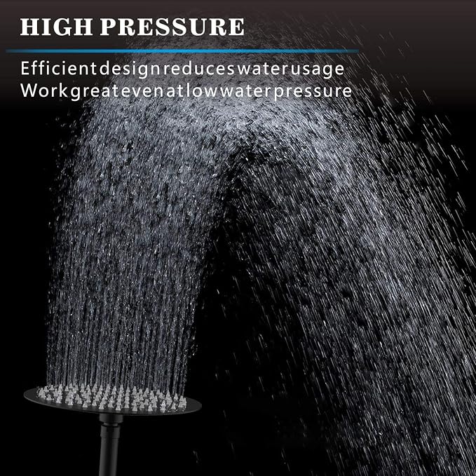 Voolan High Pressure Rain Shower Head - Rainfall Shower head Made of 304 Stainless Steel - Comfortable Shower Experience Even at Low Water Flow (6 Inch, Black)
