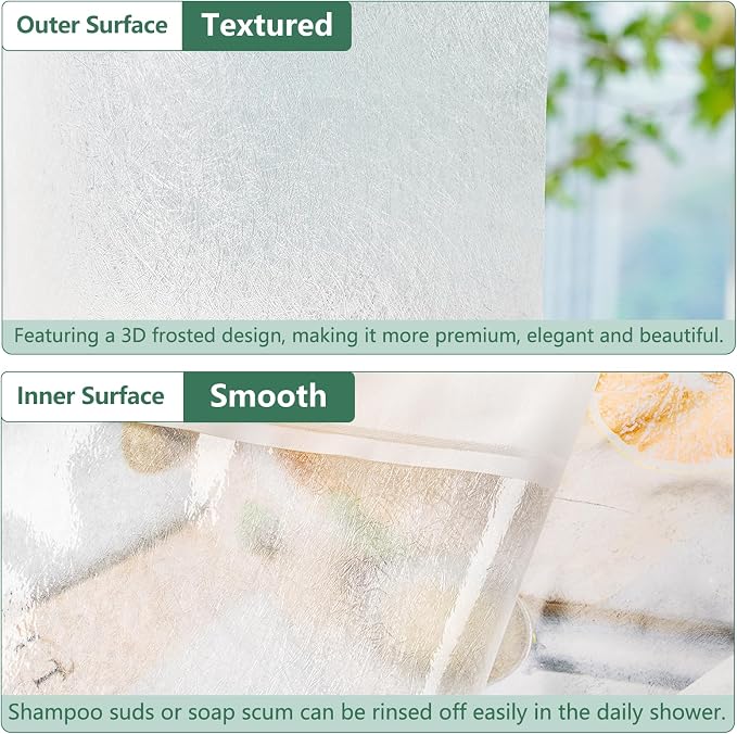 Seenus Waterproof Frosted Shower Curtain Liner Long 74 Inch, Bpa-Free EVA Shower Liner with 3 Extra-Large Magnets, 72'' x 74'' Bathroom 3D Silk Plastic Shower Curtain Translucent for Privacy