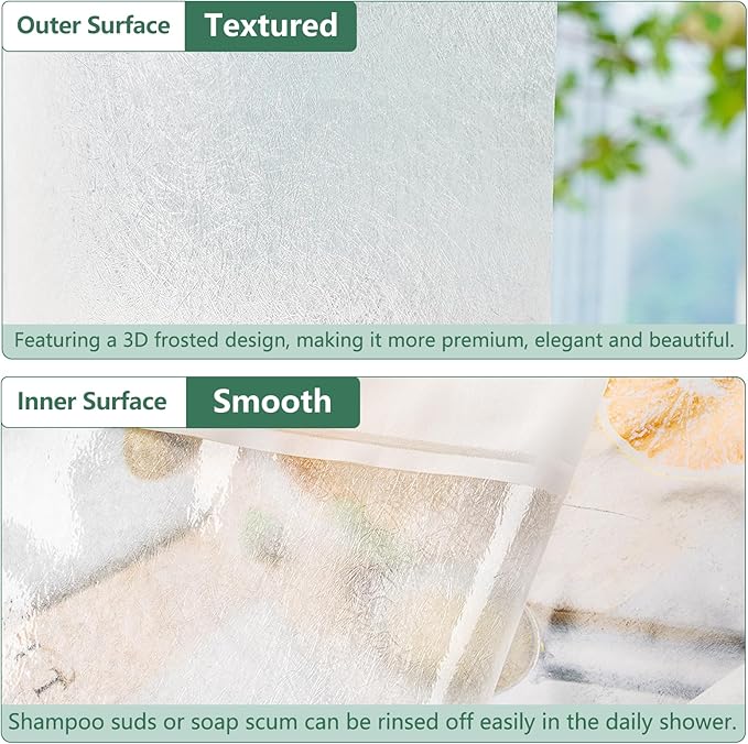 Seenus EVA Shower Curtain Liner 3D Silk Frosted with 3 Extra-Large Magnets, Bpa-Free Waterproof Shower Curtain Liner Odorless, 72 x 72 inch Lightweight Bathroom Curtain Translucent for Privacy