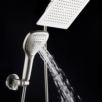 DreamSpa Ultra-Luxury 9-inch Square Rainfall & Handheld Shower Head Combo | Enjoy Extra-wide Flow Coverage and Convenient Push-button Hand Shower Mode Control. Premium Stainless Steel Hose / Nickel